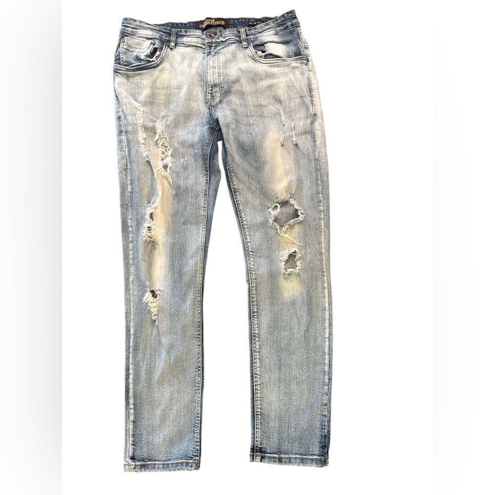 Copper Rivet Men’s 38x32 Acid Wash Distressed Jeans Vintage Grunge Denim